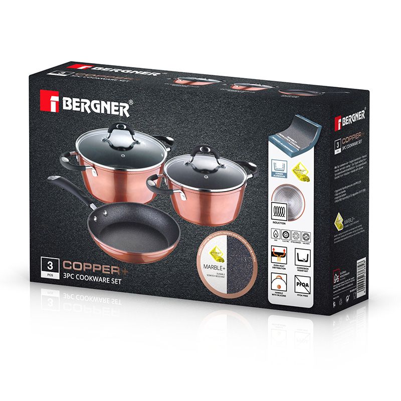 Bergner Copper Plus 5 - Piece Cookware Set Induction Compatible Premium Copper Finish - Afanaya